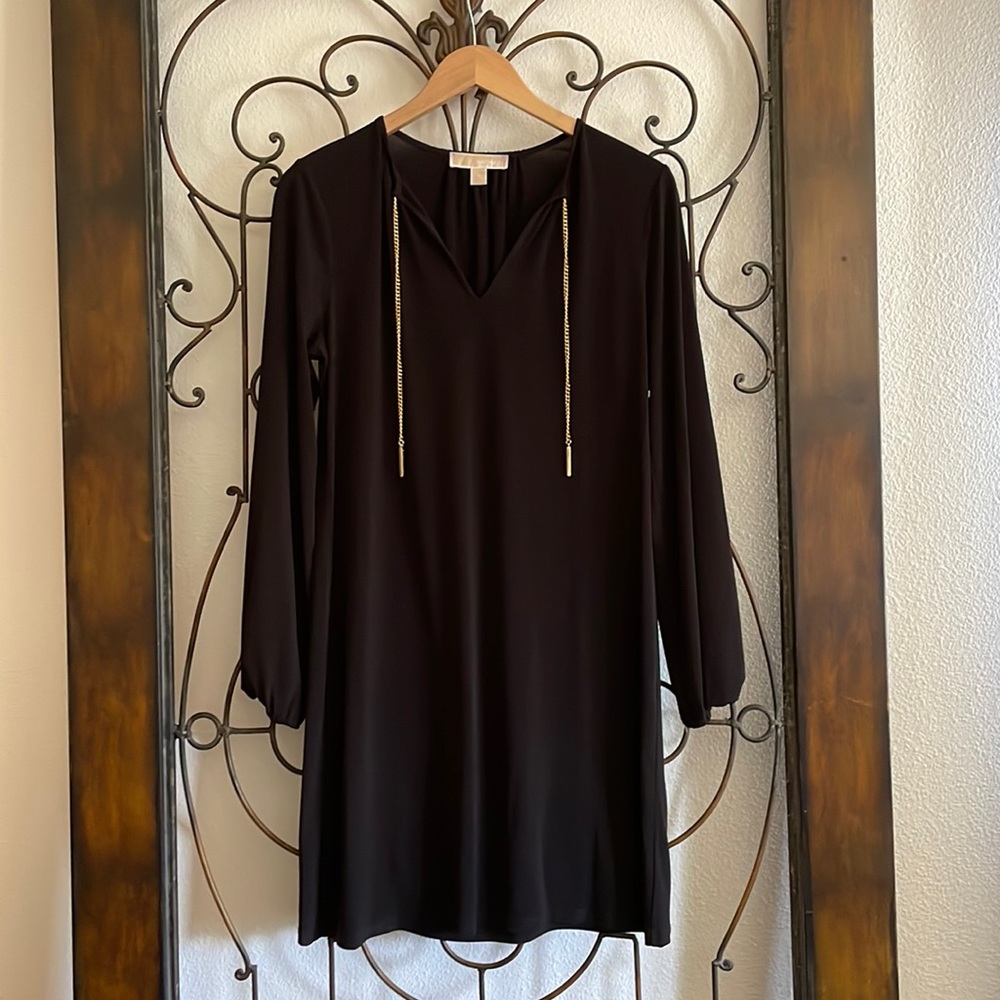 Michael Kors Black Dress with Gold Chain detail